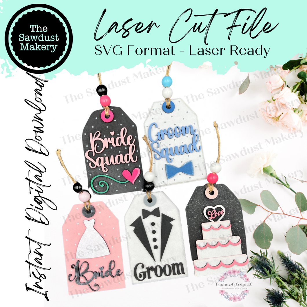 Bride & Groom Tag Gift Card Holder Laser Cut SVG File | Wedding Gift Card Holders | Laser SVG File | Glowforge | Gift Tag SVG