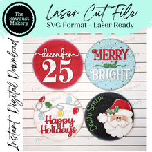 Load image into Gallery viewer, 6&quot; Round Christmas Sign Set SVG  File | Laser Cut File | Interchangeable Frame | Merry Christmas | Ho Ho Ho | December 25 | Santa SVG
