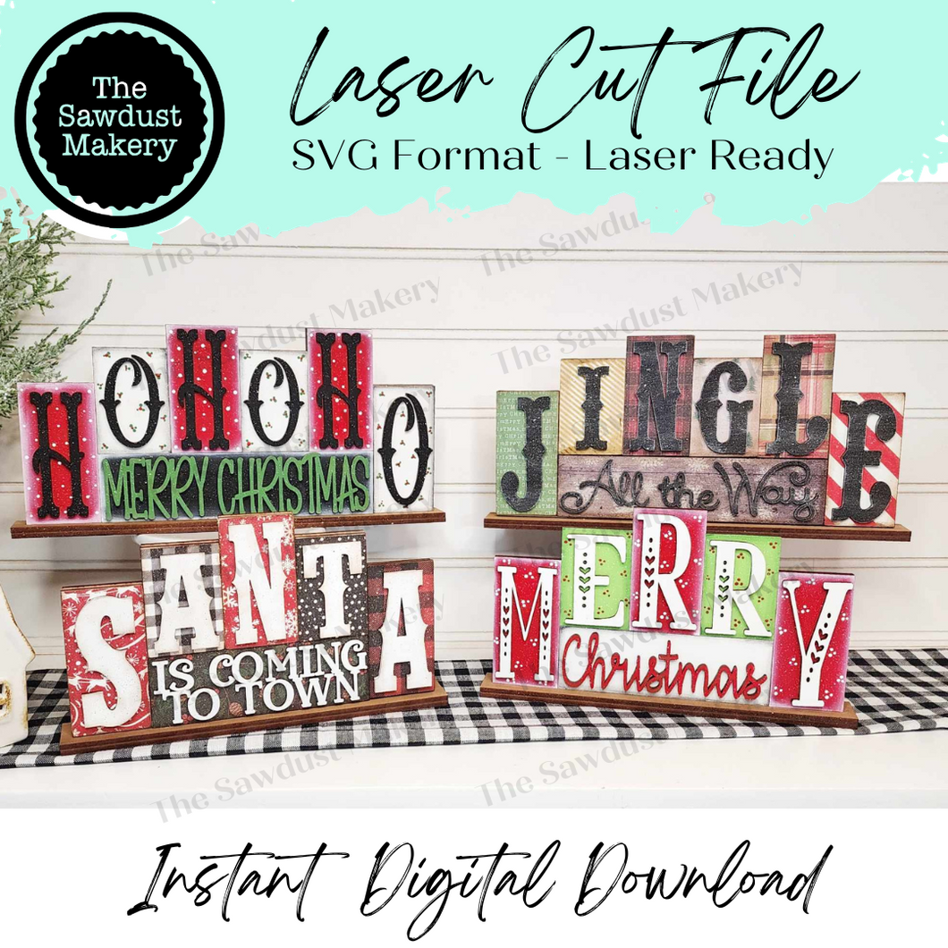 Add-on Mini Christmas Word Block 5 & 6 Letter Sets | Mini Word Block SVG File | Laser Cut File | Glowforge | Tiered Tray Laser decor SVG