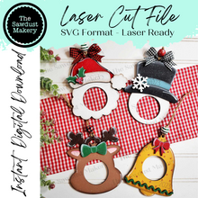 Load image into Gallery viewer, Christmas Holiday Photo Frame Ornaments SVG File | Laser Cut File | Ornament SVG | Snowman Ornament SVG | Santa Ornament svg | Glowforge
