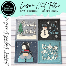 Load image into Gallery viewer, Snowman Winter Sign Laser SVG  File | Laser Cut File |Interchangeable Frame |Winter Gnome SVG|Leaning ladder| Laser Winter Cut Files
