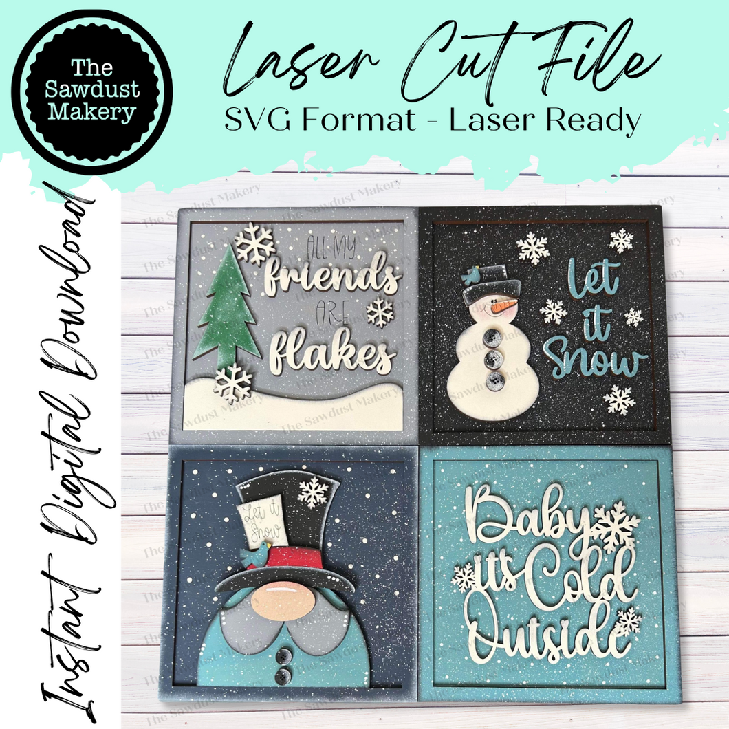 Snowman Winter Sign Laser SVG  File | Laser Cut File |Interchangeable Frame |Winter Gnome SVG|Leaning ladder| Laser Winter Cut Files