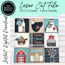 Load image into Gallery viewer, Farm Highland Cow Laser Cut File | Farmhouse Interchangeable Leaning Sign Bundle File SVG | Glowforge | Farm signs | Chicken Sign SVG
