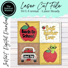 Load image into Gallery viewer, 6&quot; x 6&quot; Back to School Sign Laser SVG  File | Laser Cut File | Interchangeable Frame | Leaning Ladder | Best Teacher Ever | School Signs
