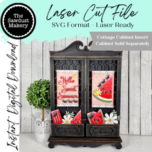 Load image into Gallery viewer, Add-on Watermelon Cottage Cabinet Insert SVG | Laser Cut File | Cottage Cabinet Shelf Sitter | Seasonal Insert | Interchangeable Decor
