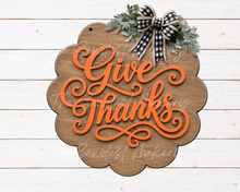 Load image into Gallery viewer, Give Thanks Scallop Door Hanger SVG | Laser Cut File (Digital Download)
