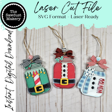 Load image into Gallery viewer, Christmas Mason Jar Christmas Ornament Gift Card Holder SVG File | Laser Cut File | Christmas Ornament SVG | Ornament SVG | Santa svg
