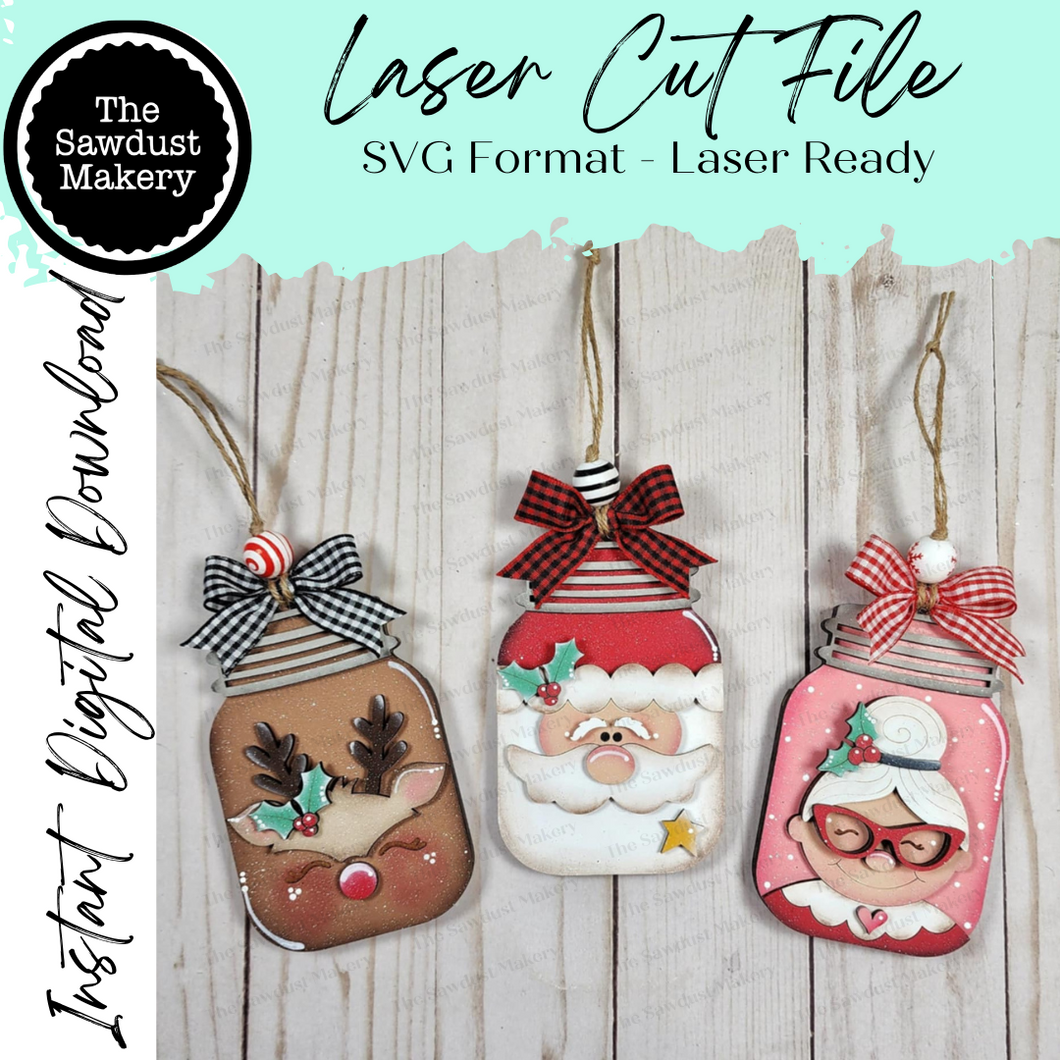 North Pole Mason Jar Ornament Gift Card Holder SVG File | Laser Cut File | Christmas Ornament SVG | Ornament SVG | Santa svg | Mrs Claus svg
