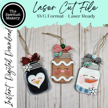 Load image into Gallery viewer, Holiday Mason Jar Christmas Ornament Gift Card Holder SVG File | Laser Cut File | Christmas Ornament SVG | Ornament SVG | Winter svg
