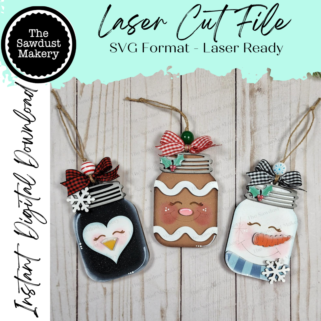 Holiday Mason Jar Christmas Ornament Gift Card Holder SVG File | Laser Cut File | Christmas Ornament SVG | Ornament SVG | Winter svg