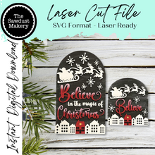 Load image into Gallery viewer, Interchangeable Large Arched Boho Sign Insert | Believe Santa Sign |  SVG Laser Cut File  | Boho Signs | Seasonal Interchangeable SVG
