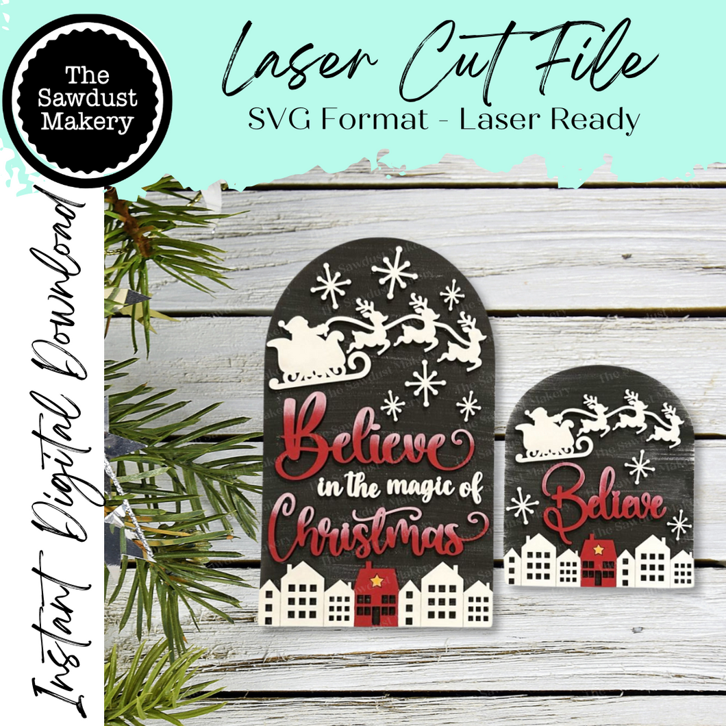 Interchangeable Large Arched Boho Sign Insert | Believe Santa Sign |  SVG Laser Cut File  | Boho Signs | Seasonal Interchangeable SVG