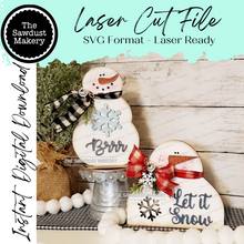 Load image into Gallery viewer, Snowman Party SVG | Snowman laser cut file  Let it Snow | Glowforge | Shelf Sitter Snowman SVG | Let it Snow SVG | Frosty svg | Winter svg
