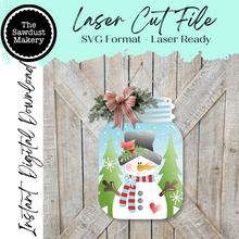 Load image into Gallery viewer, Snowman Winter Mason Jar Door Hanger SVG File  | Laser Cut File | Winter SVG File | Door Hanger svg | Snowman SVG | Mason Jar svg
