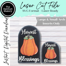 Load image into Gallery viewer, Interchangeable Large Arched Boho Sign Insert | Harvest Blessings Sign |  SVG Laser Cut File  | Boho Signs | Seasonal Interchangeable SVG
