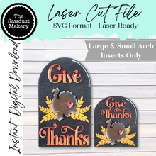 Load image into Gallery viewer, Interchangeable Large Arched Boho Sign Insert | Give Thanks Sign |  SVG Laser Cut File  | Boho Signs | Seasonal Interchangeable SVG
