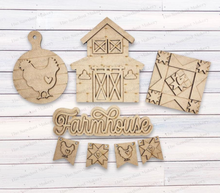 Load image into Gallery viewer, Farmhouse Barn Quilt Chicken Breadboard Decor Set SVG File | Laser File | Farmhouse svg | Chicken SVG | Barn Quilt SVG | Tiered tray decor

