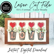 Load image into Gallery viewer, Love Heart Flower Bucket Valentine Sign File SVG | Valentine Laser Cut File | Valentine Mantle decor |  Valentine  SVG | Love SVG
