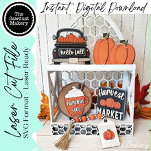 Load image into Gallery viewer, Fall Harvest SVG File | Laser Cut File | Glowforge | USA | Pumpkin Spice | Hello Fall | Harvest Market | Pumpkin Truck | Fall SVG
