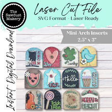 Load image into Gallery viewer, Mini Arch Sign Set Vol 1 SVG Sign Bundle |  Seasonal Interchangeable Mini Sign Bundle | SVG Laser Cut File | Boho Signs
