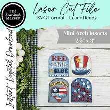 Load image into Gallery viewer, 4th of July Mini Arch Sign Set SVG Sign Bundle |  Seasonal Interchangeable Mini Sign Bundle | SVG Laser Cut File | Boho Signs

