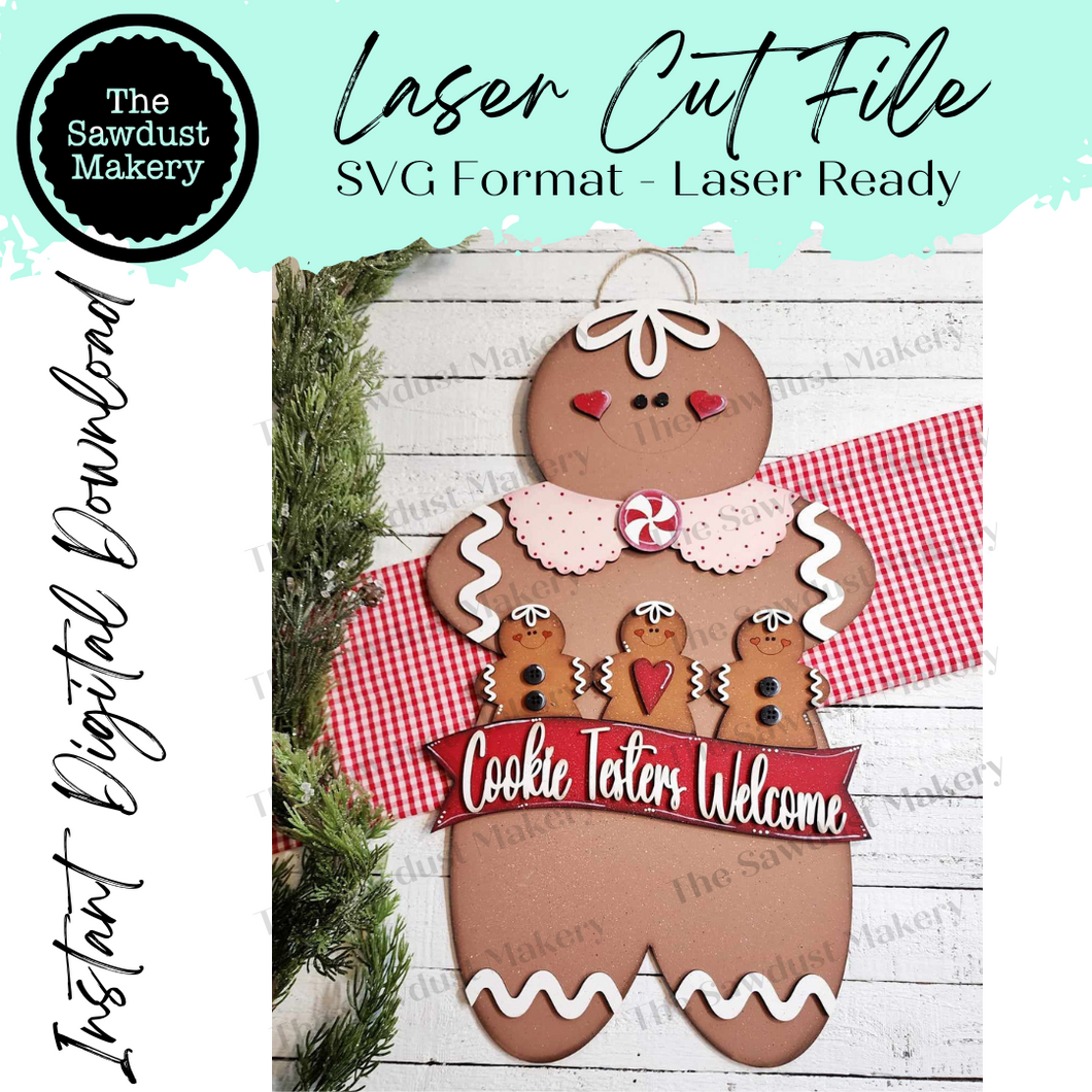 Gingerbread Cookie Tester Sign Door Hanger SVG File  | Laser Cut File | Gingerbread SVG File | Door Hanger svg | Peppermint | Christmas SVG