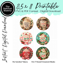 Load image into Gallery viewer, Christmas Vintage Coffee Cups 3" Round Printables
