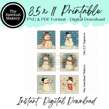Load image into Gallery viewer, Vintage Snowman 2.5" Square Printables
