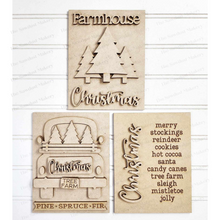 Load image into Gallery viewer, Country Christmas Sign Trio Bundle Laser Cut File | Interchangeable Frame | Christmas Sign Inserts | 5&quot; x 6.25&quot; signs | Christmas Truck svg
