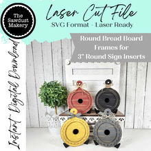 Load image into Gallery viewer, Interchangeable Decorative Scallop and Bead Frame Bundle SVG | Laser Cut File |  3" Round Sign Insert Frame | Seasonal Interchangeable
