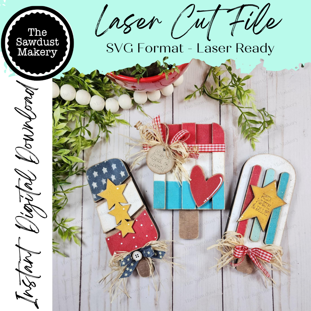 Chunky shelf sitter Popsicle SVG File  | Laser Cut File | Popsicle SVG File | Patriotic shelf sitter SVG | Summer svg | Popsicle svg