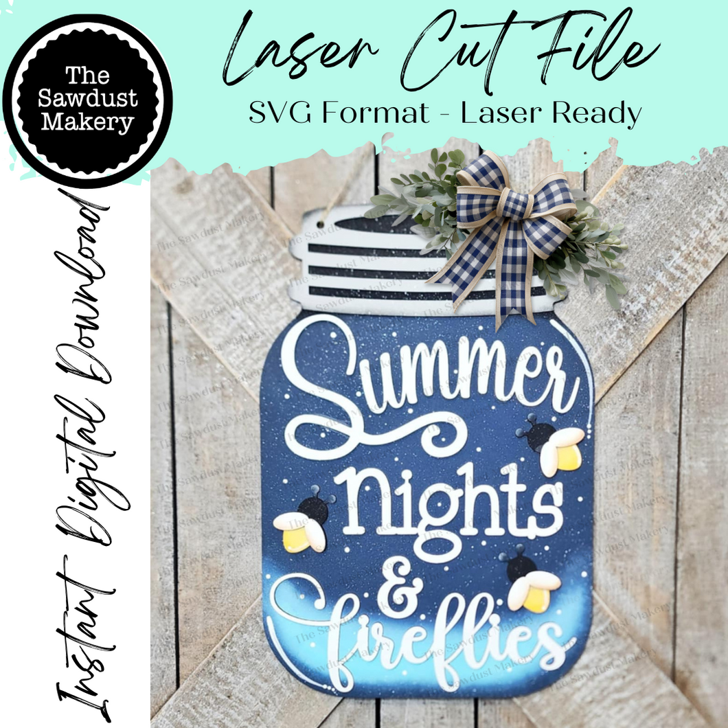 Summer Firefly Mason Jar Door Hanger SVG File  | Laser Cut File | Summer SVG File | Door Hanger SVG | Firefly svg | Summer Sign