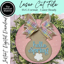 Load image into Gallery viewer, Hello Spring Bunny Door hanger SVG Laser File | Easter Laser Cut File | Laser Cut SVG | Easter Door Hanger | Easter svg
