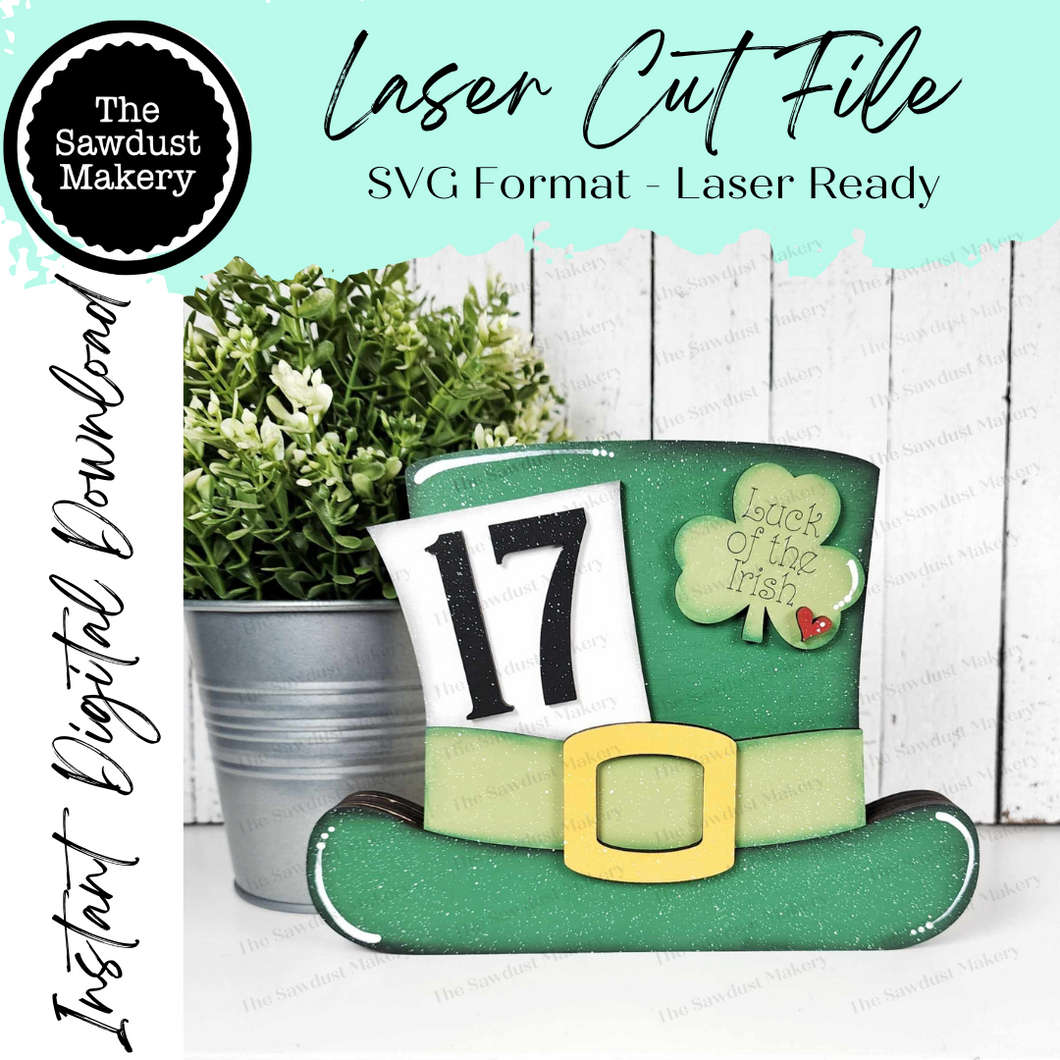 Chunky Leprechaun Hat Shelf Sitter SVG File  | St Patrick Laser Cut File | Leprechaun decor | St Patrick SVG | Leprechaun Hat SVG