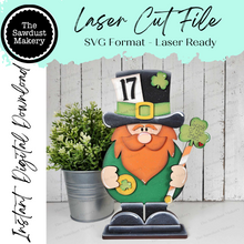 Load image into Gallery viewer, Luck of the Irish Standing Leprechaun SVG File | Lucky | Laser Cut File | St. Patrick&#39;s Day SVG File | SVG | Lucky | Leprechaun Shelf Sitter
