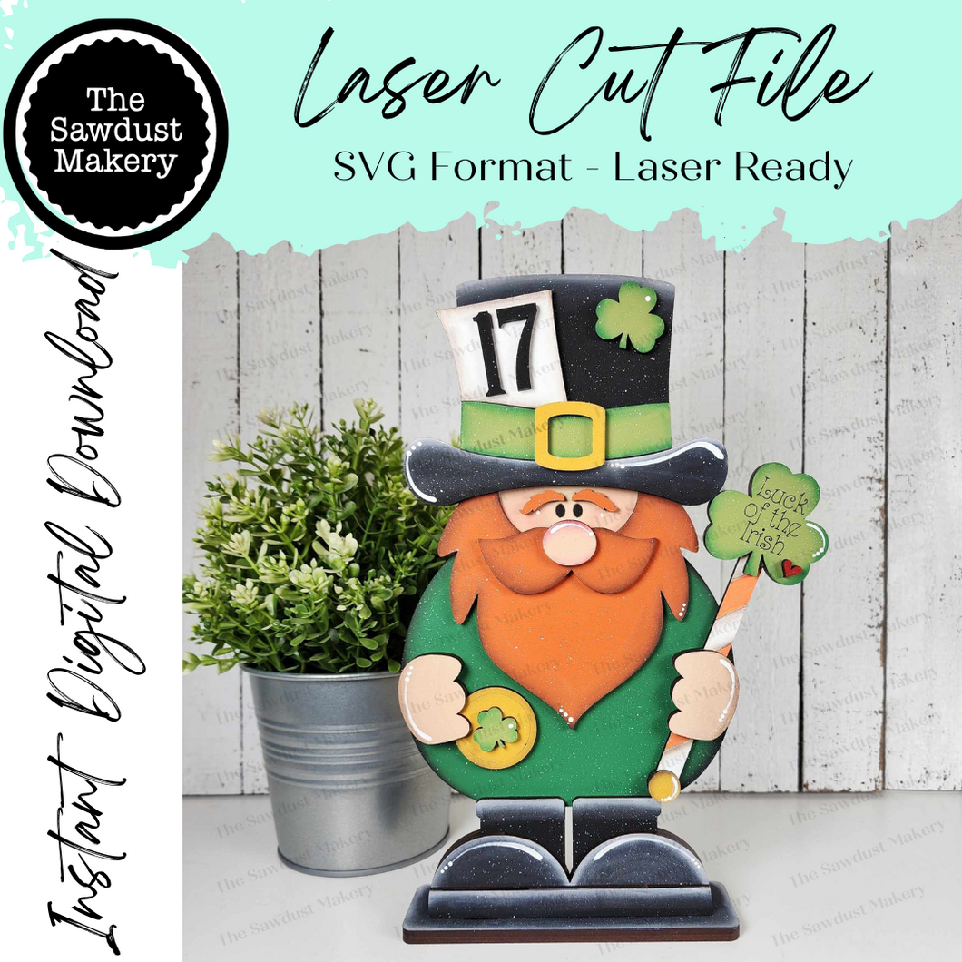 Luck of the Irish Standing Leprechaun SVG File | Lucky | Laser Cut File | St. Patrick's Day SVG File | SVG | Lucky | Leprechaun Shelf Sitter