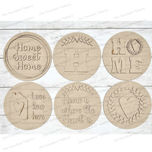 Load image into Gallery viewer, 6&quot; Round Home Sweet Home Interchangeable Sign Set SVG  File | Laser Cut File | Interchangeable  Farmhouse Frame | Love | Home
