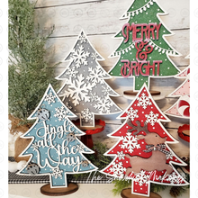 Load image into Gallery viewer, Standing Holiday Tree SVG Laser File | Christmas Tree SVG | Mantle SVG Decor | Christmas Tree Decor | Snowflake Trees | Glowforge Files
