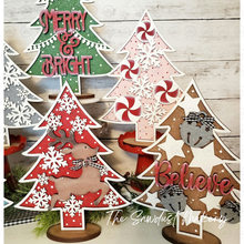 Load image into Gallery viewer, Standing Holiday Tree SVG Laser File | Christmas Tree SVG | Mantle SVG Decor | Christmas Tree Decor | Snowflake Trees | Glowforge Files

