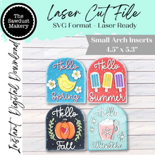 Load image into Gallery viewer, Vol. 3 Four Seasons Seasonal Interchangeable Small Arched Boho Sign Bundle SVG Laser Cut File | Boho Signs | Seasonal Interchangeable SVG
