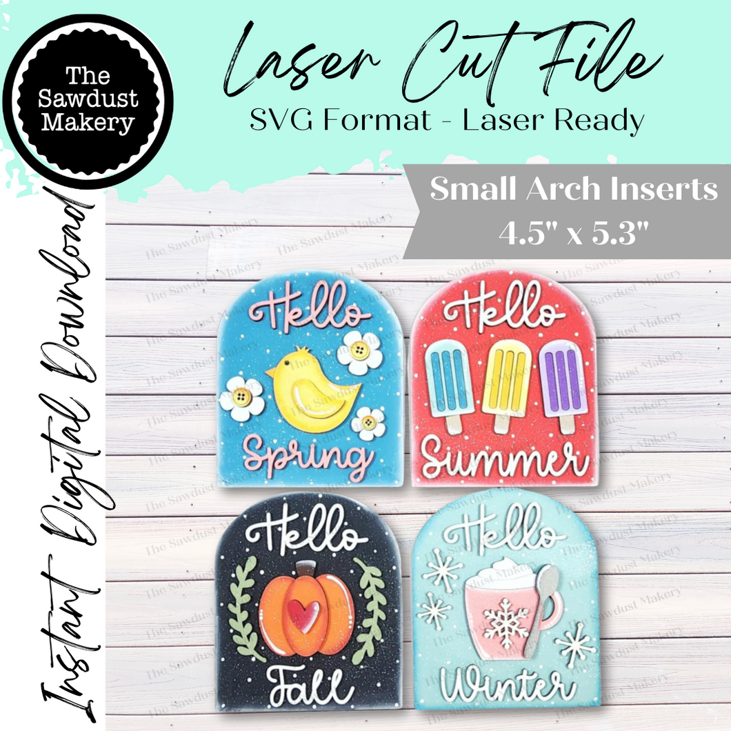 Vol. 3 Four Seasons Seasonal Interchangeable Small Arched Boho Sign Bundle SVG Laser Cut File | Boho Signs | Seasonal Interchangeable SVG