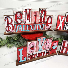 Load image into Gallery viewer, Add-on Mini Valentine Word Block 5 &amp; 6 Letter Sets | Mini Word Block SVG laser Cut File | Glowforge | Standing Reversible SVG File
