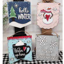 Load image into Gallery viewer, Winter Mini Hanger Signs | Winter Signs SVG | Snowman SVG | Door Hanger | SVG File | Laser Cut File | Glowforge | Mini Post Sign svgs
