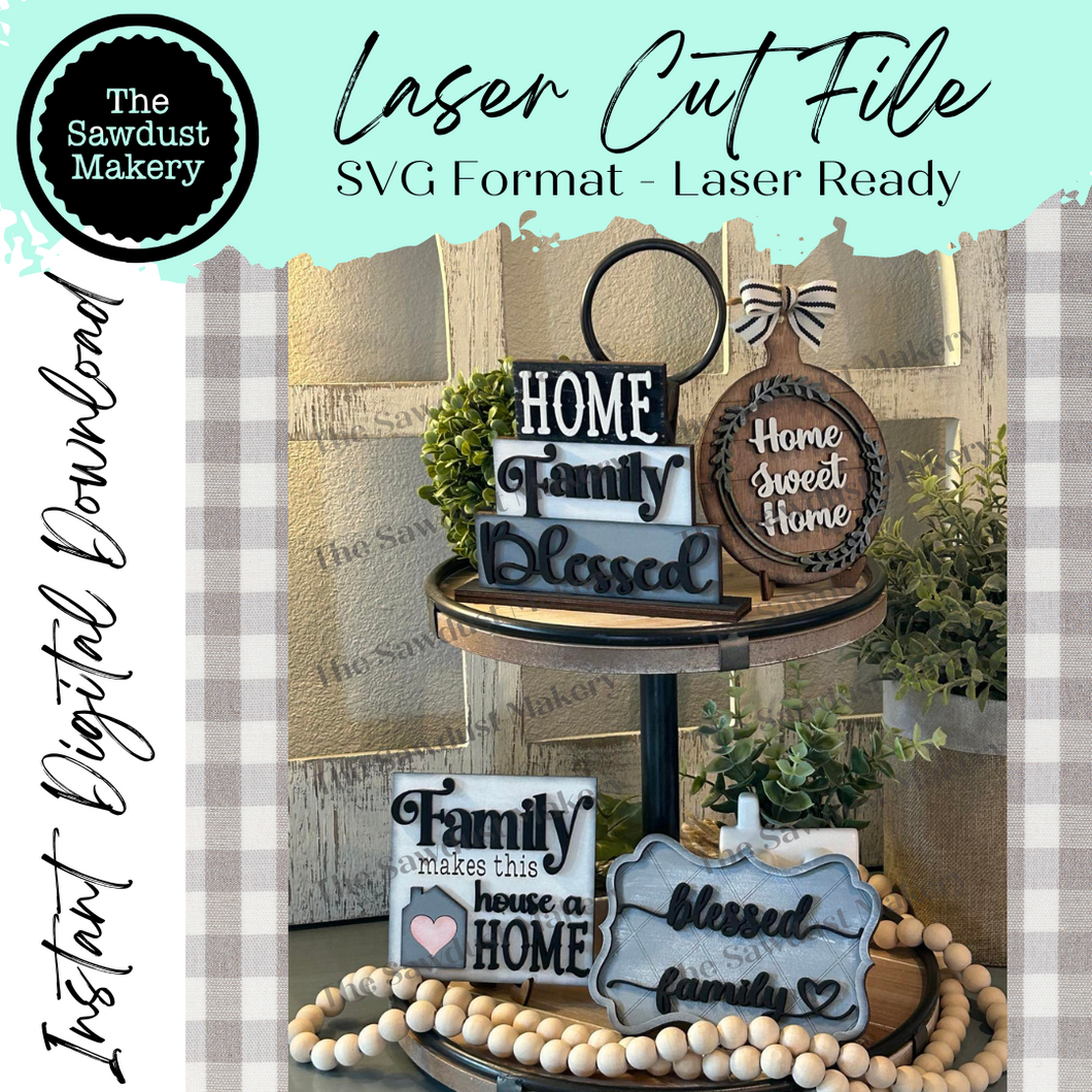 Home Tiered Tray SVG File | Laser Cut File | Home svg | Family | Home Sweet Home Laser File | Farmhouse SVG