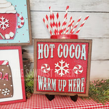 Load image into Gallery viewer, 6&quot; x 6&quot; Hot Cocoa Bar Sign Laser SVG File | Laser Cut File | Interchangeable Frame | Leaning Ladder SVG | Laser Cut Hot Cocoa signs
