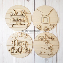 Load image into Gallery viewer, 6&quot; Round Santa North Pole Sign Set SVG File | Laser Cut File | Interchangeable Frame | Merry Christmas | Ho Ho Ho | Santa Truck | Santa SVG
