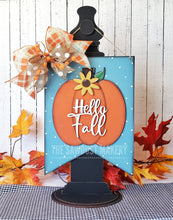 Load image into Gallery viewer, Hello Fall Door Hanger | Thanksgiving | Door Hanger | SVG File | Laser Cut File | Glowforge | Pumpkin | Fall SVG Decor | Pumpkin SVG
