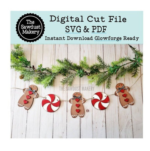 Gingerbread Banner SVG | Laser Cut File | Glowforge | Christmas SVG | Gingerbread Cookie | Banner | Peppermints | Christmas SVG