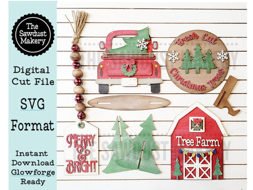 Christmas Tree Farm Tiered Tray SVG File | Laser Cut File | Glowforge | Tree Farm | Christmas Trees | Tree Farm SVG | Christmas Truck SVG