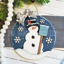 Load image into Gallery viewer, Hello Winter 10.5&quot; Door Hanger SVG File | Laser Cut File | Snowman SVG File | Door Hanger svg | WinterSVG | Snowflake | Snowman Sign
